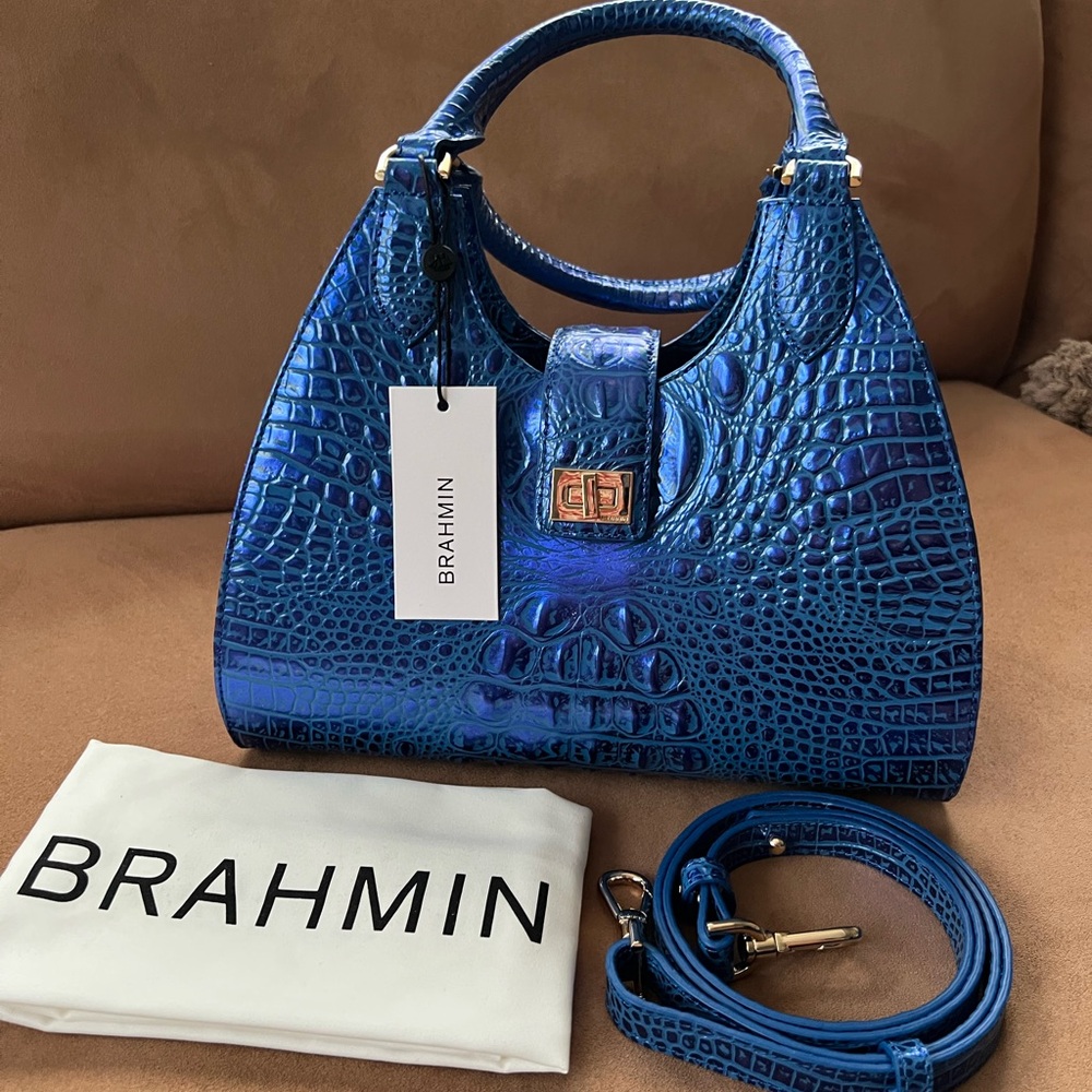 Brahmin Blue Crocodile Embossed Women's Bag